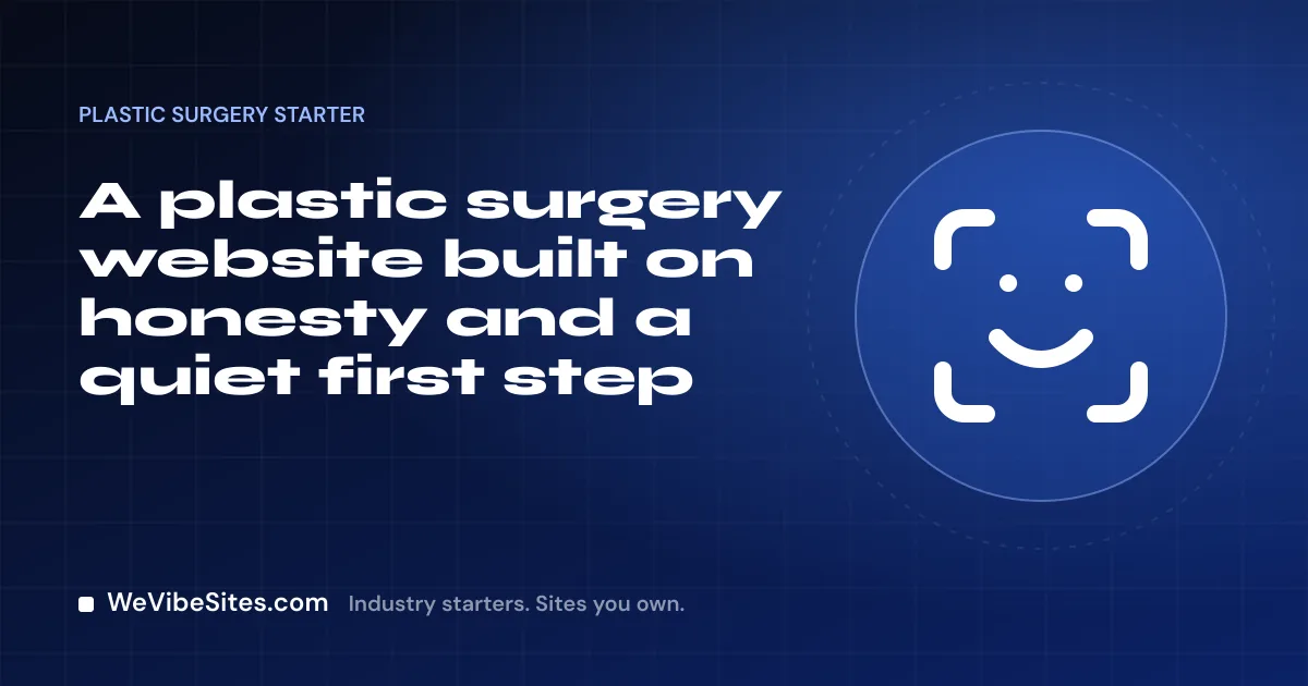 WeVibeSites.com cover for the Plastic surgery starter: a face in a frame beside the post title.