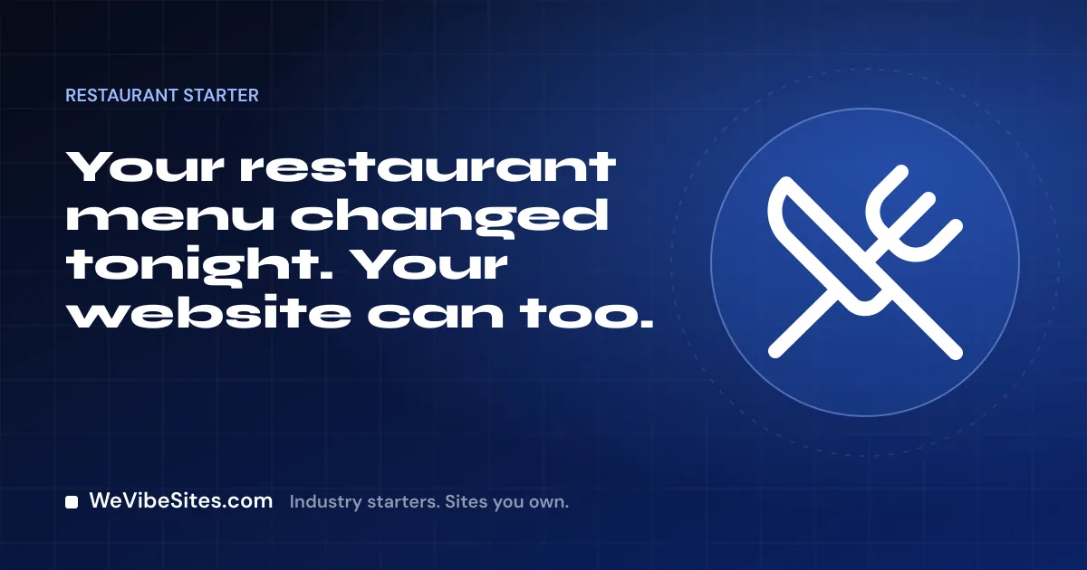 WeVibeSites.com cover for the Restaurant starter: a crossed fork and spoon beside the post title.