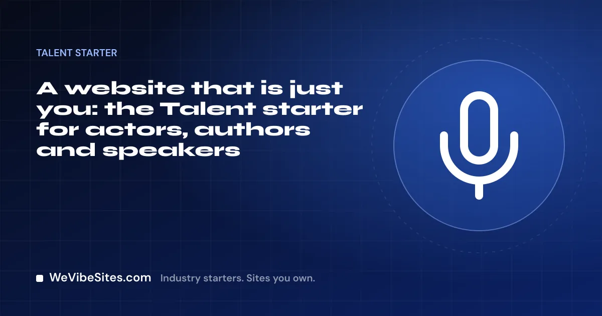 WeVibeSites.com cover for the Talent starter: a microphone beside the post title.