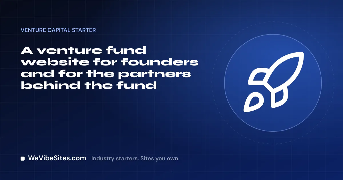 WeVibeSites.com cover for the Venture capital starter: a rocket beside the post title.